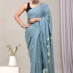 hand painted grey mul cotton sarees