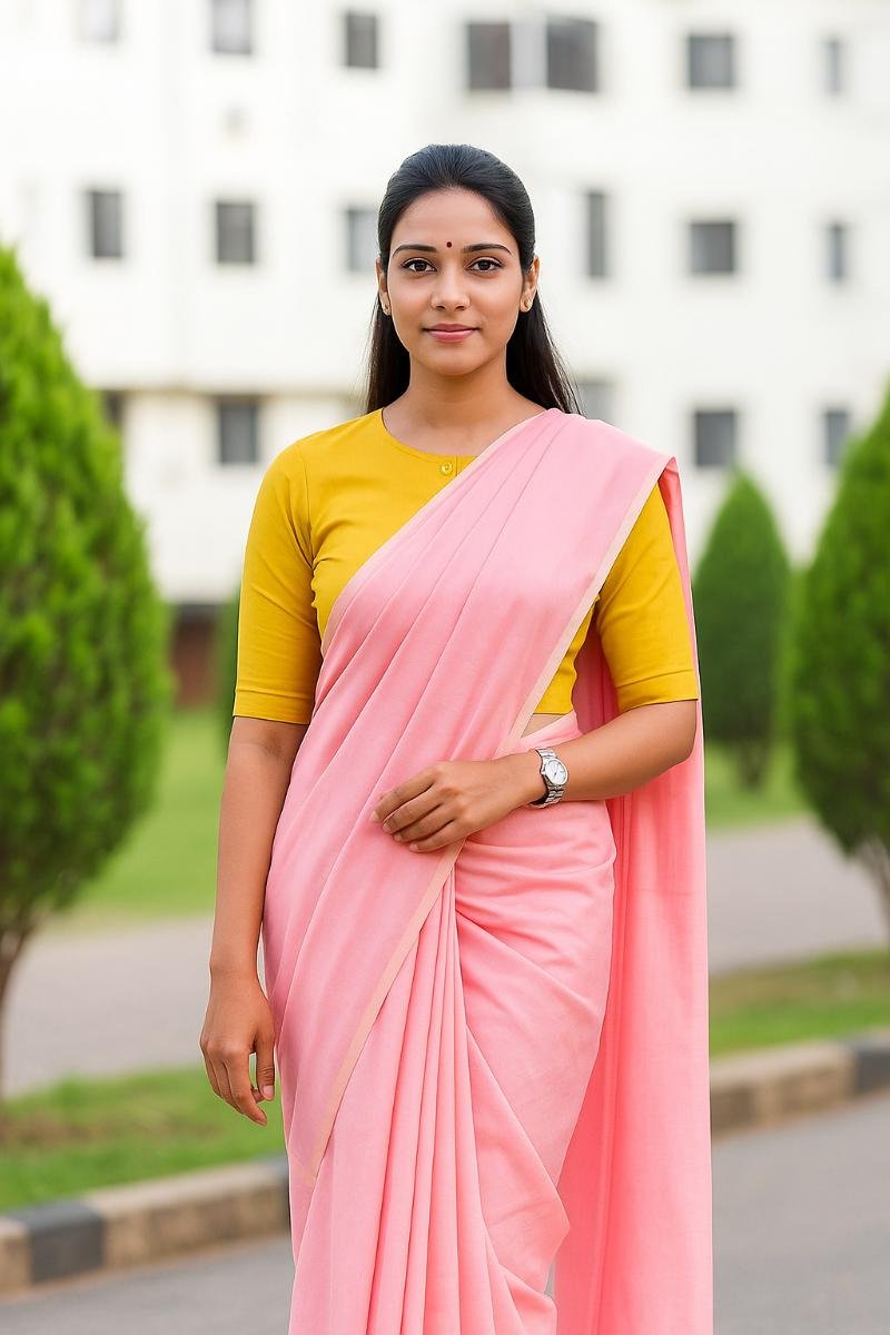 Mulmul Cotton Soft Pure Cotton Sarees - Pink Solid Plain (Front View) | BagruPrintCrafts