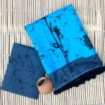 Soft Cotton Mulmul Sarees - Blue Floral Print Pompom Lace (Front View) | BagruPrintCrafts